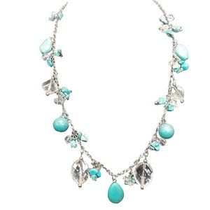 Turquoise Colored Stone Necklace Chain Beaded 27" Birds Egg Bluegreen